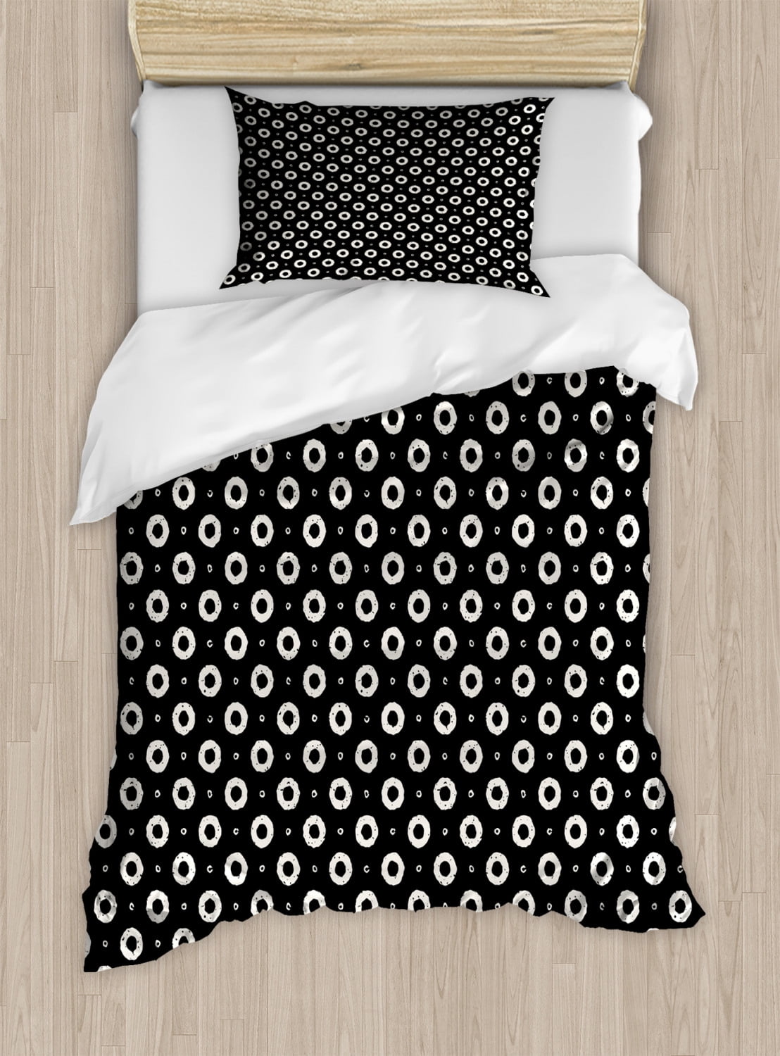 Black and White Twin Size Duvet Cover Set, Hand Paint Style Small and