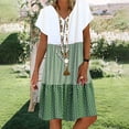 thumbnail image 2 of CHOK Robe Mini Décontractée pour Femme Grande Taille Été Ample Mode Patchwork Col en V à Rayures à Pois Manches Courtes Volant Ourlet à Étages en Lin Robe de Plage Soleil en Liquidation, 2 of 5