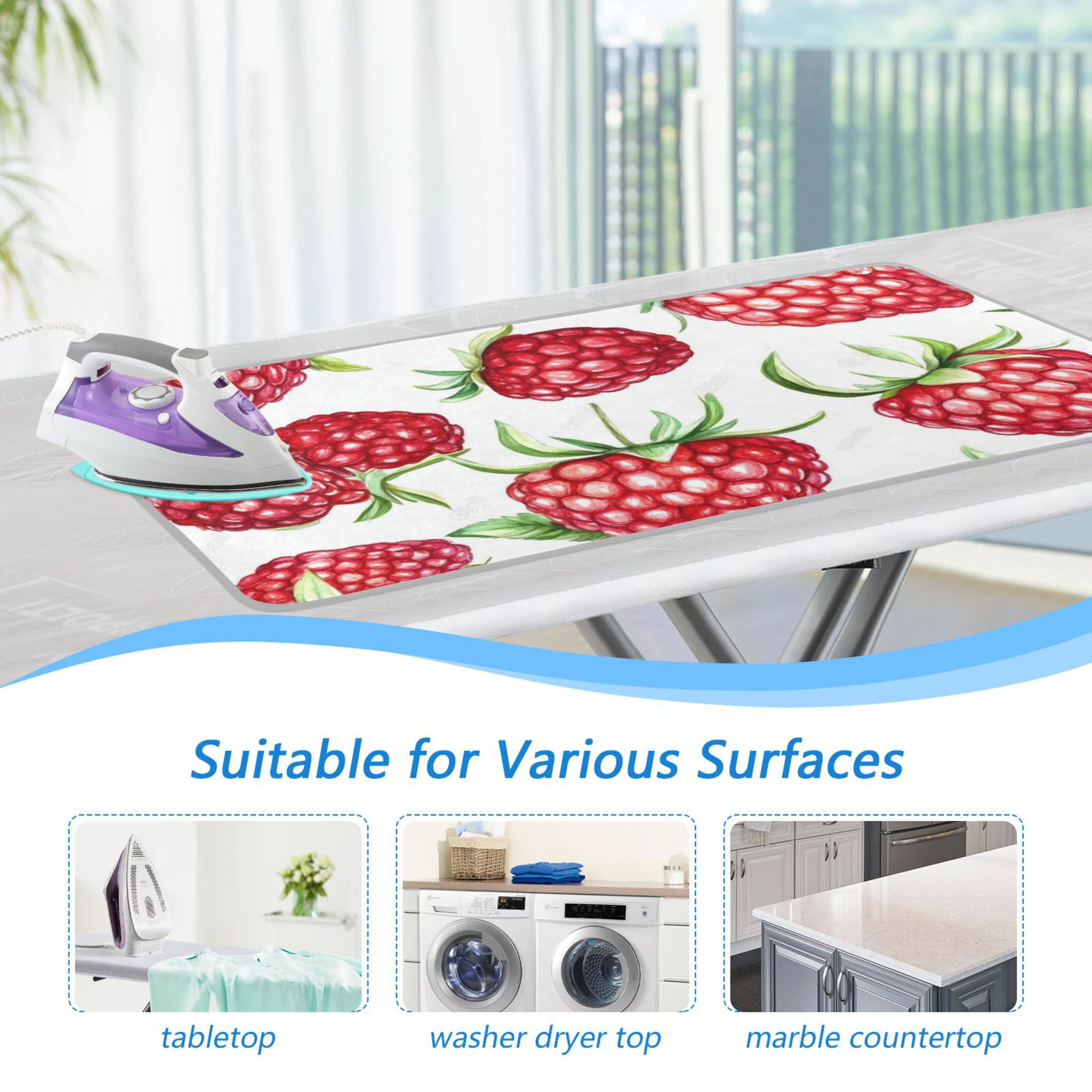 Cartoon Strawberry Pattern Ironing Mat Blanket for Table Top Travel Portable Ironing Board Pad 47.2x27.6 Inch