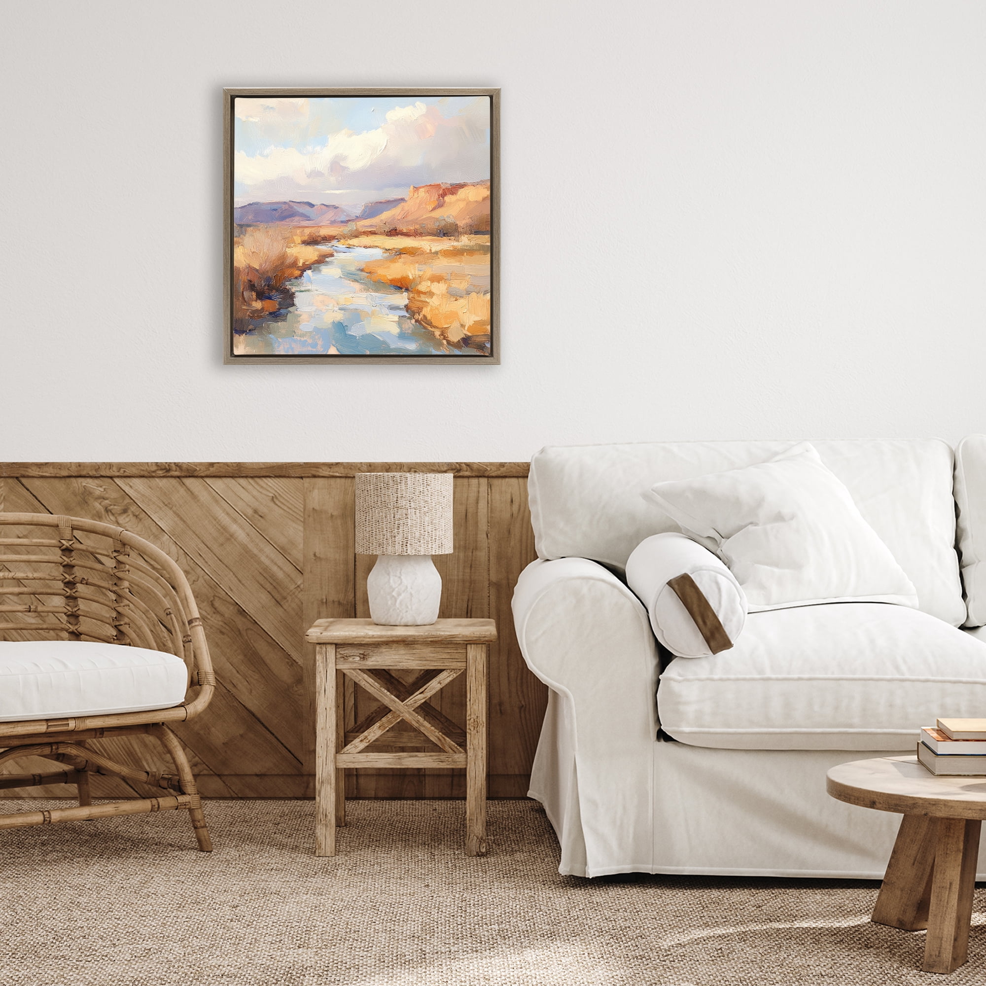 Stupell Industries Plateau River Evening Glow Brown Framed Floater Canvas Wall Art, design by Petal Prints Design