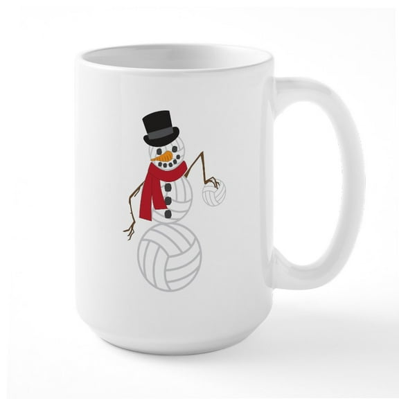 CafePress - Volleyball Snowman - 15 oz Ceramic Large White Novelty Mug