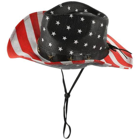 LULULION Classic Straw Hat with American Flag for Unisex Casual Wear 1Pcs