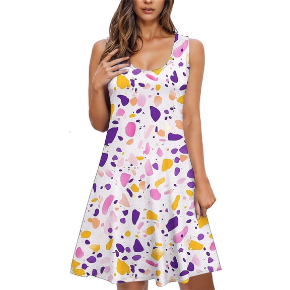 SELONE Nightgown for Women Sleeveless Crew Neck Midi Dress Wide Strap Summer Dresses with Pockets Color Block Sun Dress