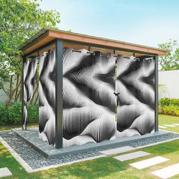 Abstract Hills Outdoor Curtains for Patio, Geometric Modern Curves Black White Sunshade Privacy Drapes Grommet Waterproof Outside Curtains for Porch/Cabana/Balcony 54"x 95", 2 Panel