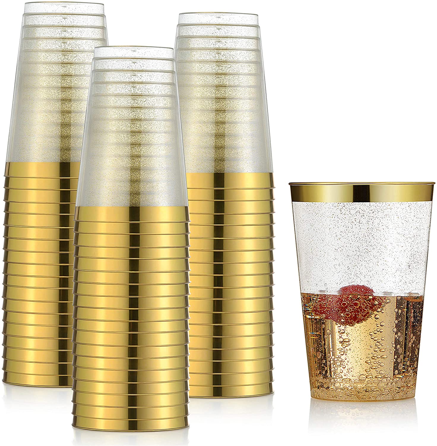 Details about / 100 Gold Plastic Cups 12 Oz Clear Plastic Cups Gold Rimmed Cups Fancy Disposable