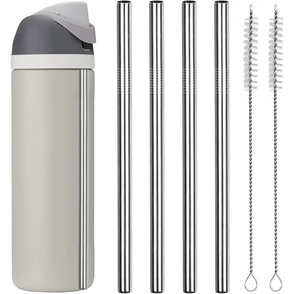 Durable Replacement Straws for Owala 24oz 32oz Bottles, 4 Pack Stainless Steel Metal Straws with Cleaning Brushes, Leak-Proof and Reusable, Silver