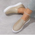 thumbnail image 6 of Shoes Gold Glitter Slip-On Platform Sneakers - Breathable Casual Shoes Flat Loafers Canvas Walking Shoes for Women, 6 of 11