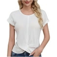 thumbnail image 3 of Women's Casual Solid Color Short Sleeve Round Neck Tops Blouses Shirts Loose Fit Soft Basic Tees for Daily Wear Business Office Work Vacation Fashion Essential Gift | HAODEJW,White M, 3 of 6