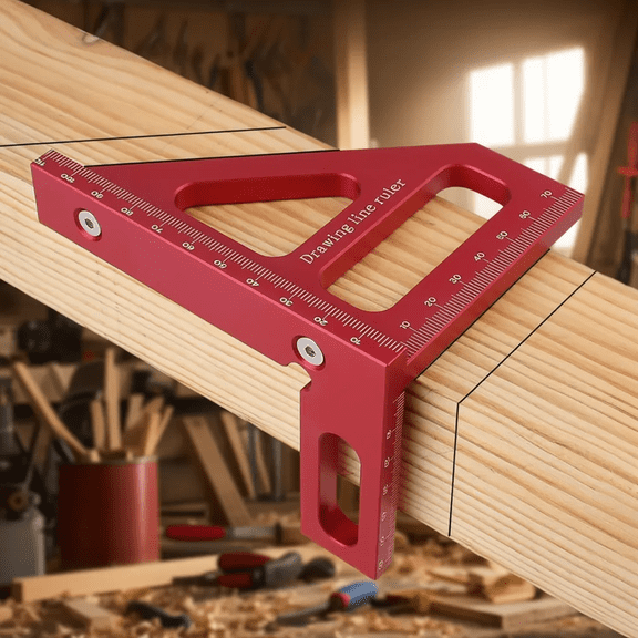Precision Combination Square, 45/90 Degree Carpenter Layout Tool, Red, Metric, 1 Piece