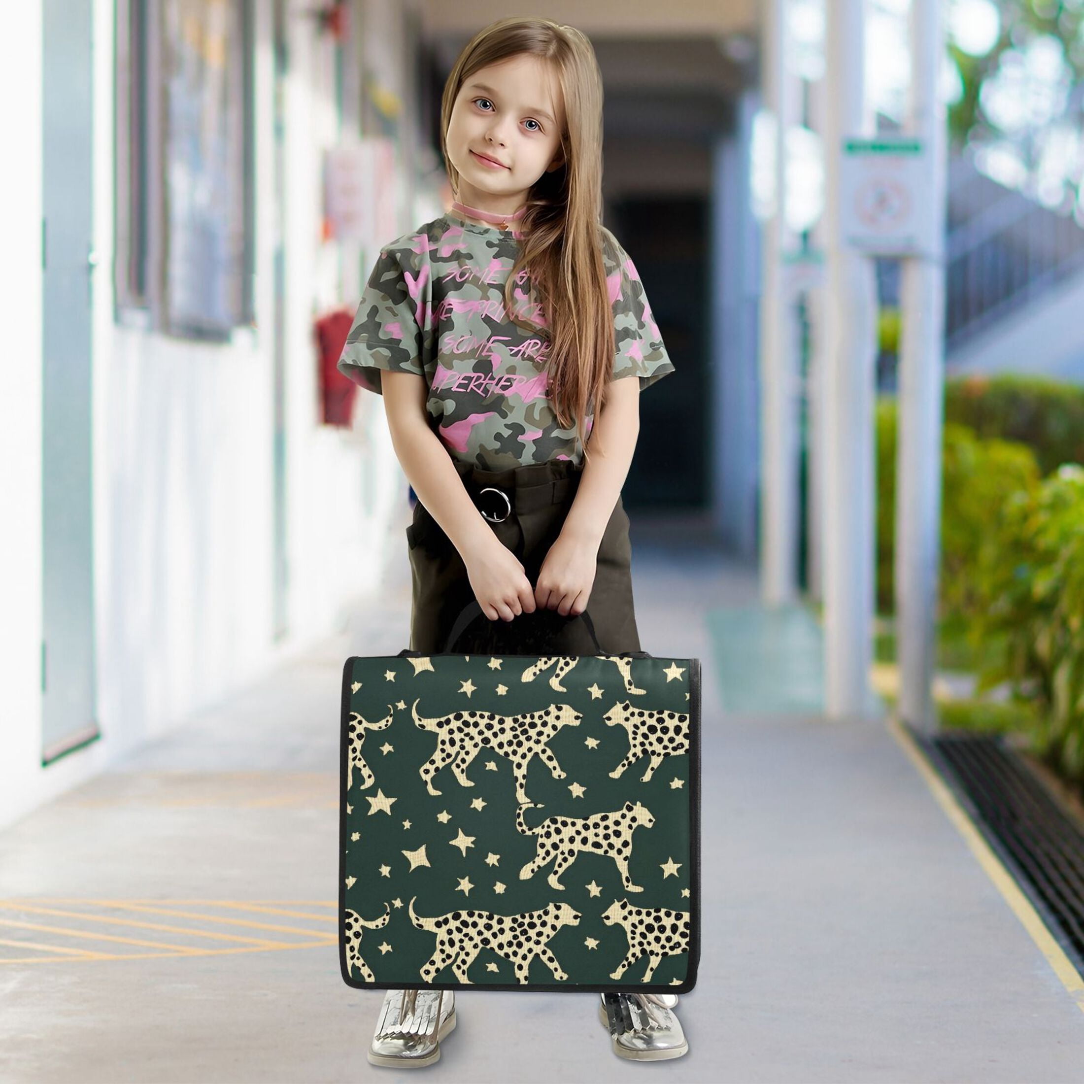 3 Ring Zipper Binder with Shoulder Strap Waterproof Trapper Keeper 2 Inch D-Ring 500 Sheets Capacity Leopard and Stars