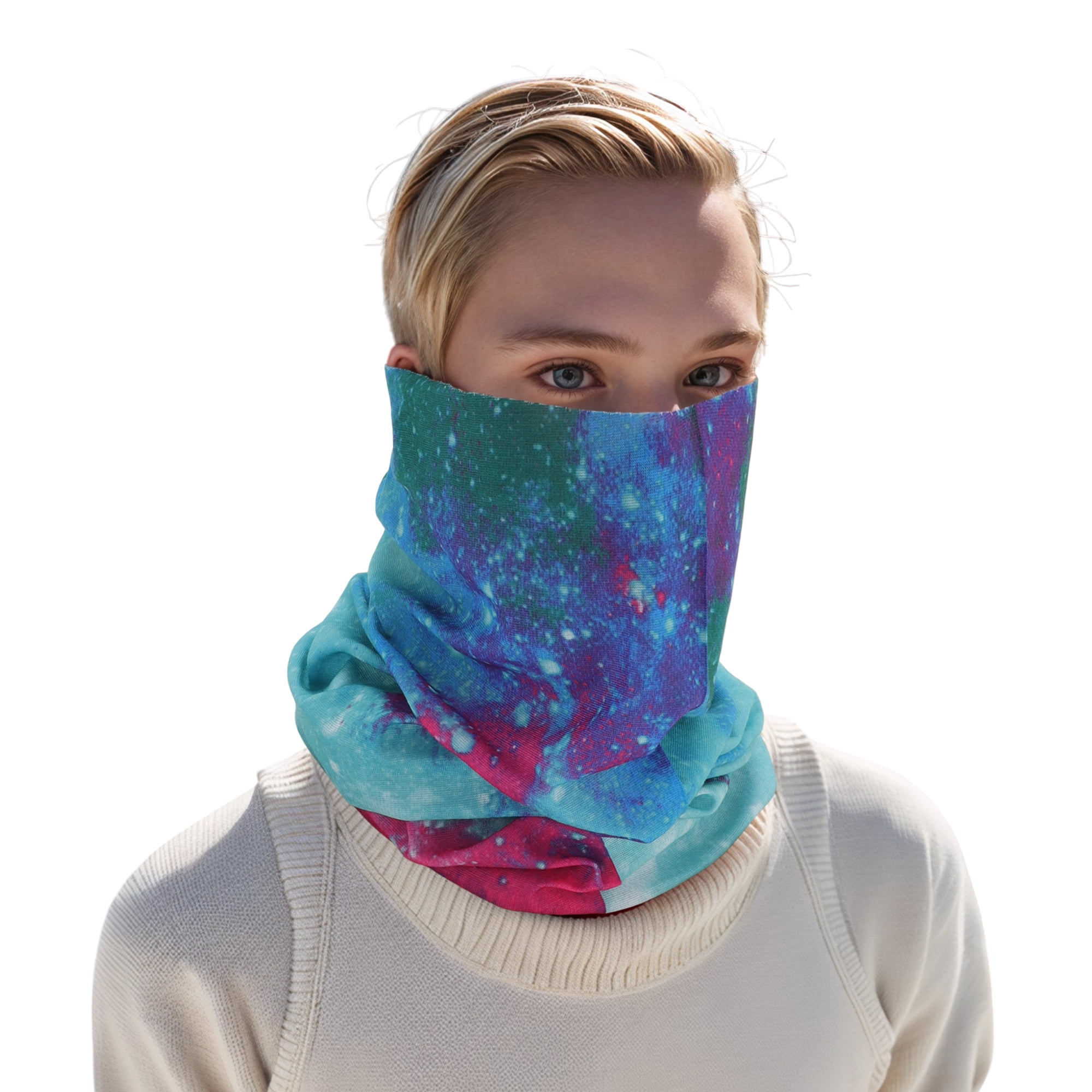 Unique Bargains Face Scarf Mask Blue Pink 1 Pc