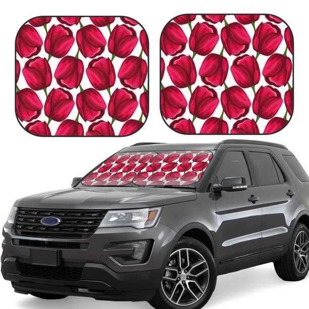 Balery Tulips Flowers Parasol para parabrisas de coche de 2 piezas | Parasol plegable para parabrisas delantero de coche para la mayoría de sedanes-Large