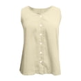 thumbnail image 3 of Tauxra Hauts Sans Manches en Lin pour Femmes, Camisole d'Été Décontractée Unie, Chemise à Col Rond Boutonnée devant, 3 of 7