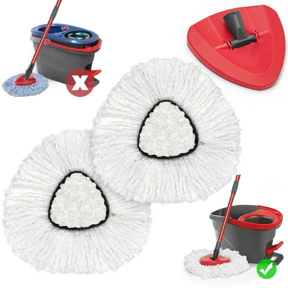 Mop Heads Replacements 2 pack with Triangle Base for Vileda RinseClean 2 Tank System, for Deep Cleaning All Floors , White