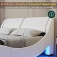 King Size Bed Frame with LED Lights Modern King Led Bed Frame with Upholstered Headboard Faux