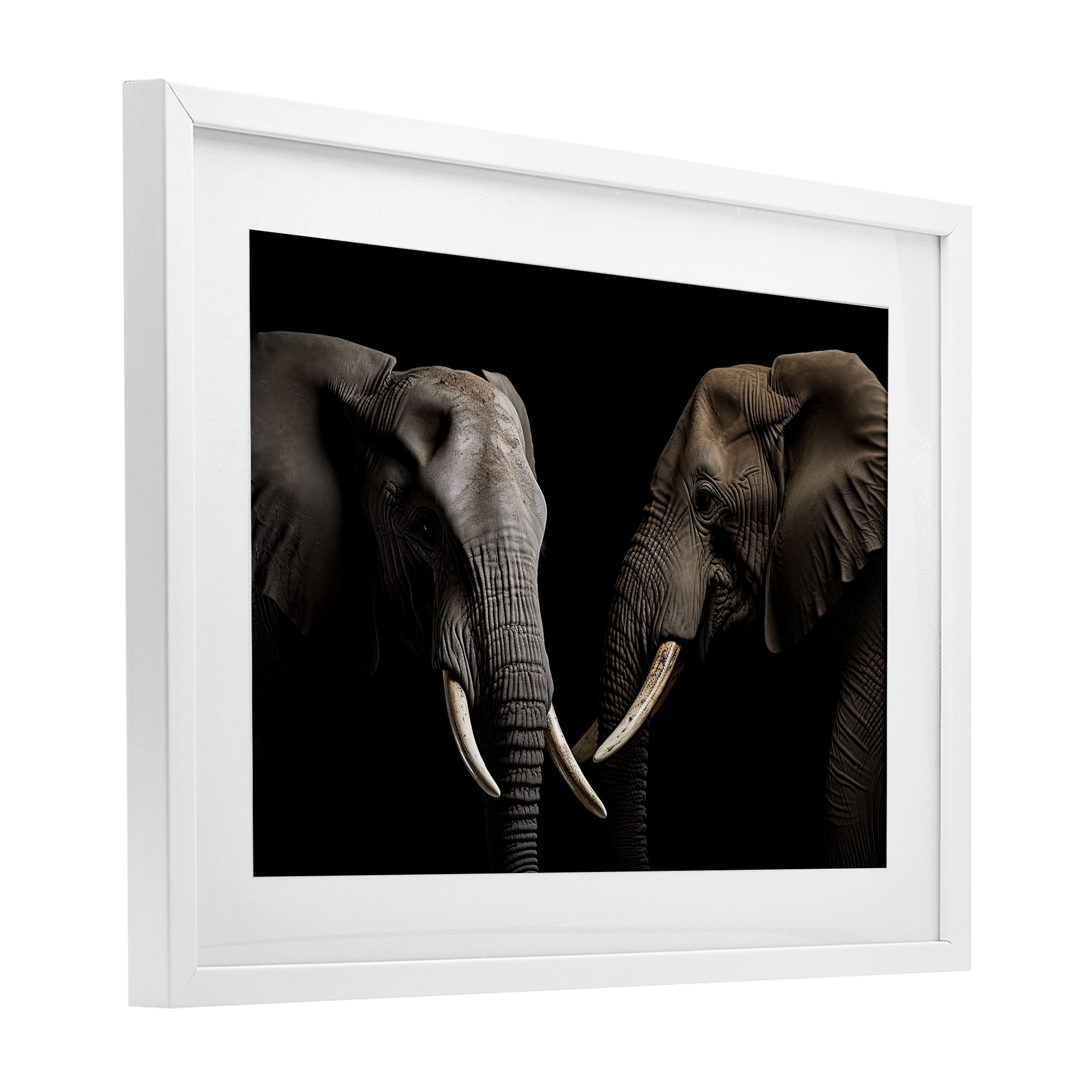 Pachyderm Elephant Pair White Framed Print Under Glass, design by Decent Exposures