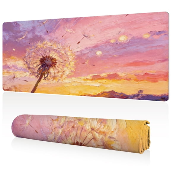 LIVEKEY Mouse Pad Ultra Large 80x40x0.3cm Full Desk Coverage with Dandelion Sunset Art Durable Easy Clean Non Slip Sewn Edges for Gaming and Office