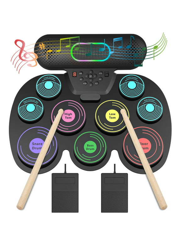 Lvelia 9 Pads Portable Electronic Drum Sets Kit for Kids Adults with Headphone Jack & Speaker