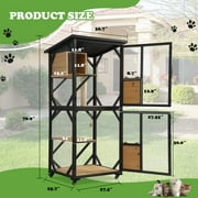 Magic Union Catio Outdoor Cat Enclosure, 4 Tiers Cat House with Waterproof Roof, Indoor Cat Cage with Wheels and Removable Floor, Large Outside Wood Cattio Kitty with Resting Box(Black)
