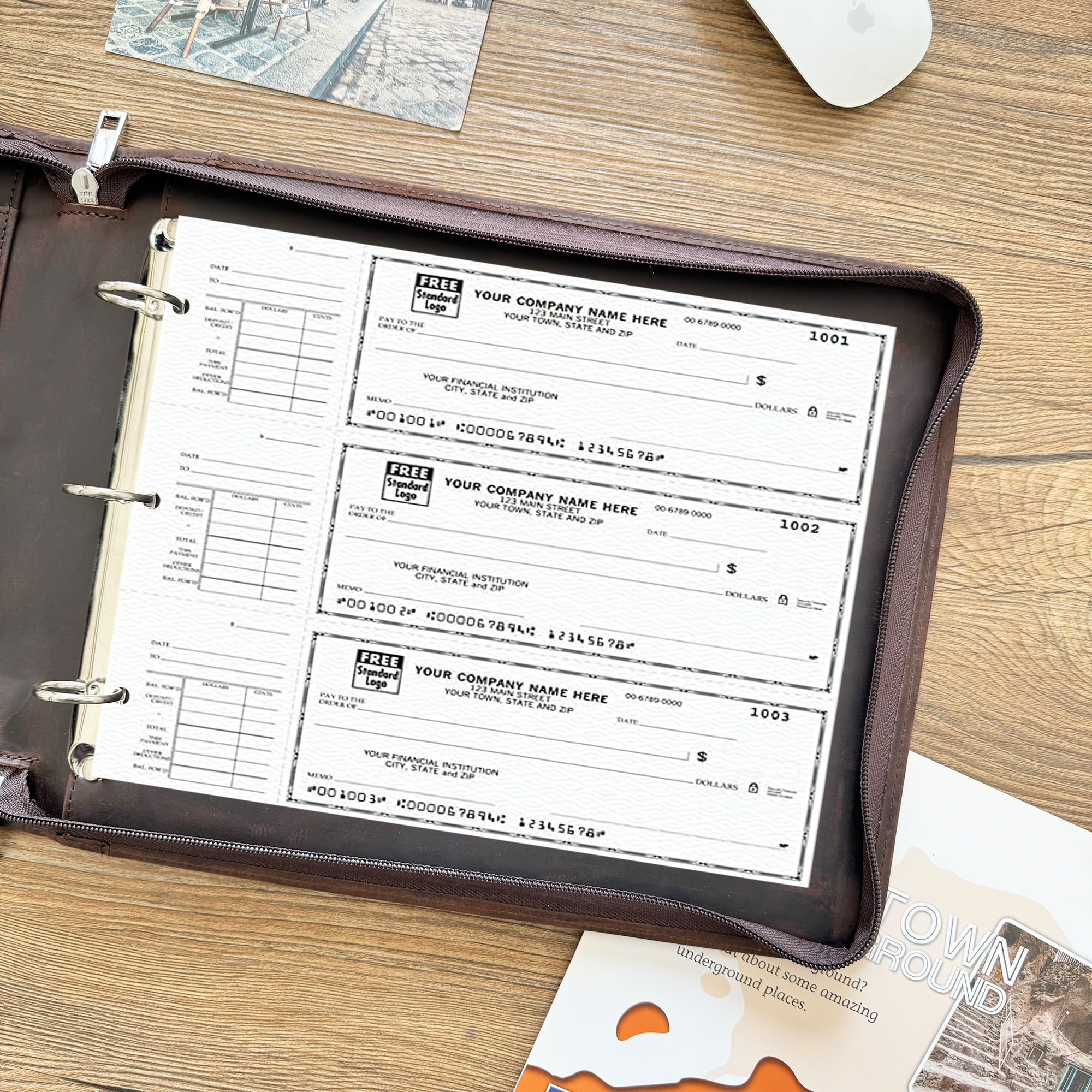 Business 3 Ring Check Binder, Genuine Leather Check Book Portfolio for 3 Holes or 9 Holes Checks, Check Book Binder for 11 1/4"x9", Crazy Horse Leather (Dark Brown)