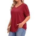 thumbnail image 3 of WellSize Plus Size Women Blouses Casual Button V Neck tunic tops Summer Short Sleeve Shirts, 3 of 7