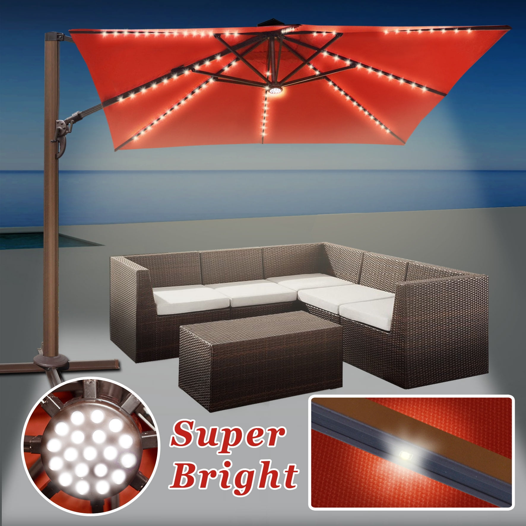 Strong Camel 10'x10' Deluxe Anti-wind Cantilever Sunbrella Roma Umbrella Heavy duty Offset Solar Umbrella