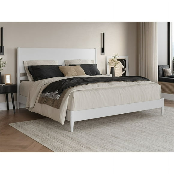 Pasadena King Wood Low Profile Platform Bed in White