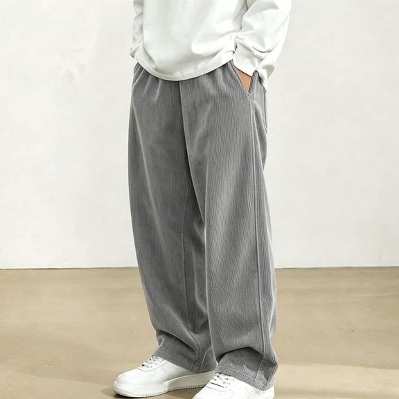 Cethrio Boys Straight-leg Pants, Corduroy Casual Elastic Waist Relaxed Fit Pants with Pockets Gray Size 14
