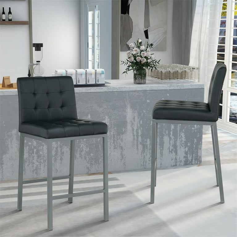 INCLAKE Modern Design High Counter Stool Bar Chair with Metal Legs Casual Bar Stools with Back for Kitchen Restaurant Pub Square PU Leather
