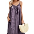 thumbnail image 6 of hotojiny Sundresses for Women Spaghetti Strap Ruffle Hem Cotton Linen Dresses U Neck Loose Fit Sleeveless Boho Long Dresses, 6 of 7
