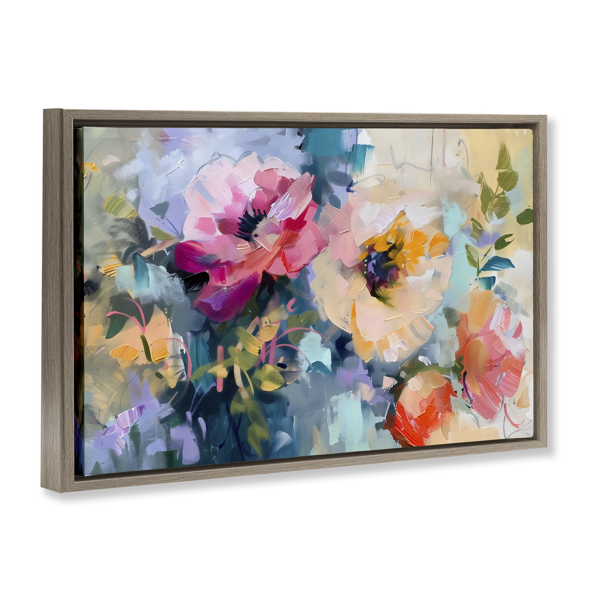 Stupell Industries Vibrant Florals Brushed Abstract Brown Framed Floater Canvas Wall Art, design by Creative Studio