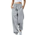 thumbnail image 3 of Linen Pants For Women Plus Size Tapered Bottom Sweatpant Joggers Workout High Waisted Yoga Lounge Grey Women'S Pants With Pockets M, 3 of 9