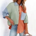 thumbnail image 2 of VERUGU Blouses for Women Casual Button-Down Shirts Long Sleeve Roll Up Collar Color Block Long Shirts with Pocket Summer Fall Womens Basic Tunic Tops Blouses Tees, 2 of 5