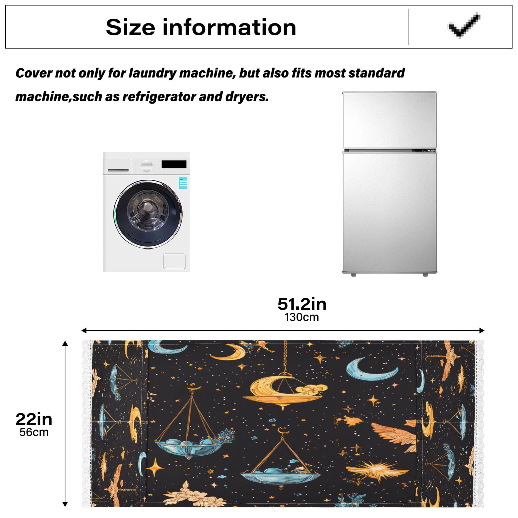 Cartoon Libra PatternWasher and Dryer Covers Dust-Proof and Oil Resistant Fridge Cover with 4 Storage Pockets Washing Machine Top Cover for Laundry Kitchen Home 51.2 x 22 In