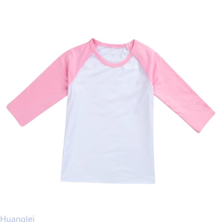 Huanglei Toddler Child Boys Girls Long Sleeve Color Blocking T Shirt Top Casual Shirt Girl Basic T-Shirts 5-6 Years Pink
