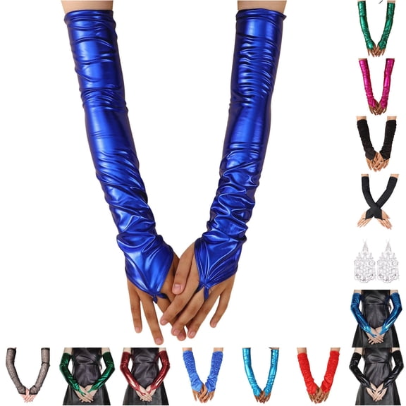 Girls' Boys' Adults' Bridal Gloves Stretchy Blue Fingerless Over Elbow Dancing Hallowmas Opera Long Gloves
