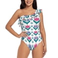 thumbnail image 2 of Picia Tulips Flowers Pattern Women's One Piece Swimsuits,One Shoulder Swimwear Asymmetric ,Ruffle Monokinis Bathing Suits,High Waisted Flattering Bathing Suits-, 2 of 8