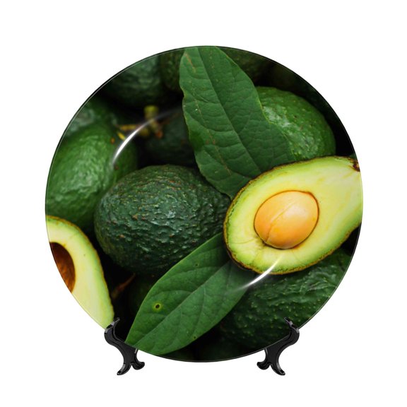 Honeii Fresh Avocados Print Elegant Bone China Decorative Plate, Porcelain Plate,Art Crafts,Ceramic Ornaments for Home Office Wall Decor-10in