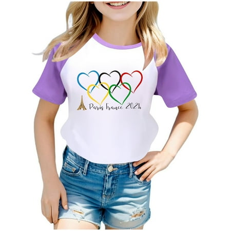 

ZMHEGW Boys and Girls 2024 Games Printed Raglan Short Sleeved T Shirt Toddler Boys Girls T Shirts