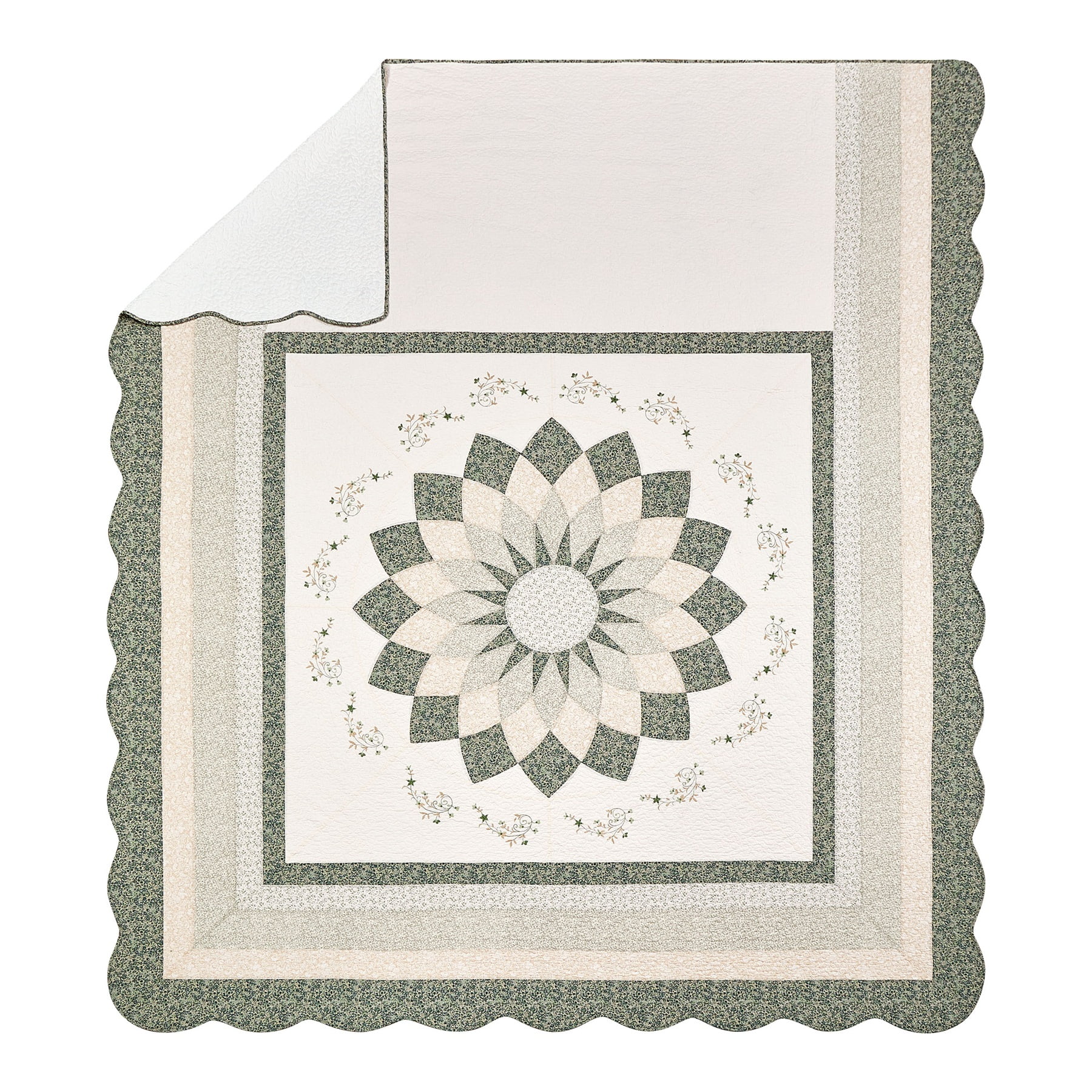Modern Heirloom Harper Floral Embroidered Pieced Bedspread, Green, Full Size
