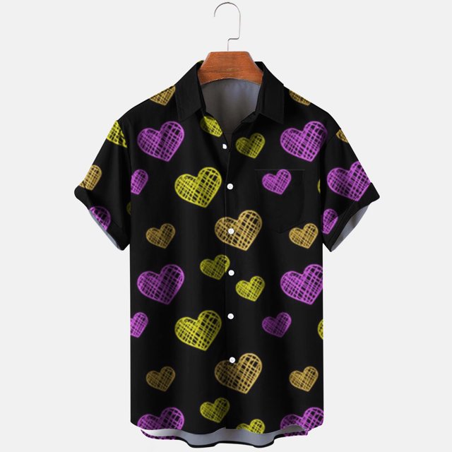 EGNMCR Chemise de Mode pour Hommes Saint-Valentin Imprimée Poche Unique Chemise Décontractée Ample Imprimée Poche
