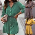 thumbnail image 1 of Gspmoly Robes pour Femmes, Robe Décontractée de Mode pour Femmes à Col à Revers, Boutonnée, Couleur Unie, Manches Longues, avec Ceinture, Robes de Soirée pour Femmes jusqu'à 65 % de Rabais, 1 of 5