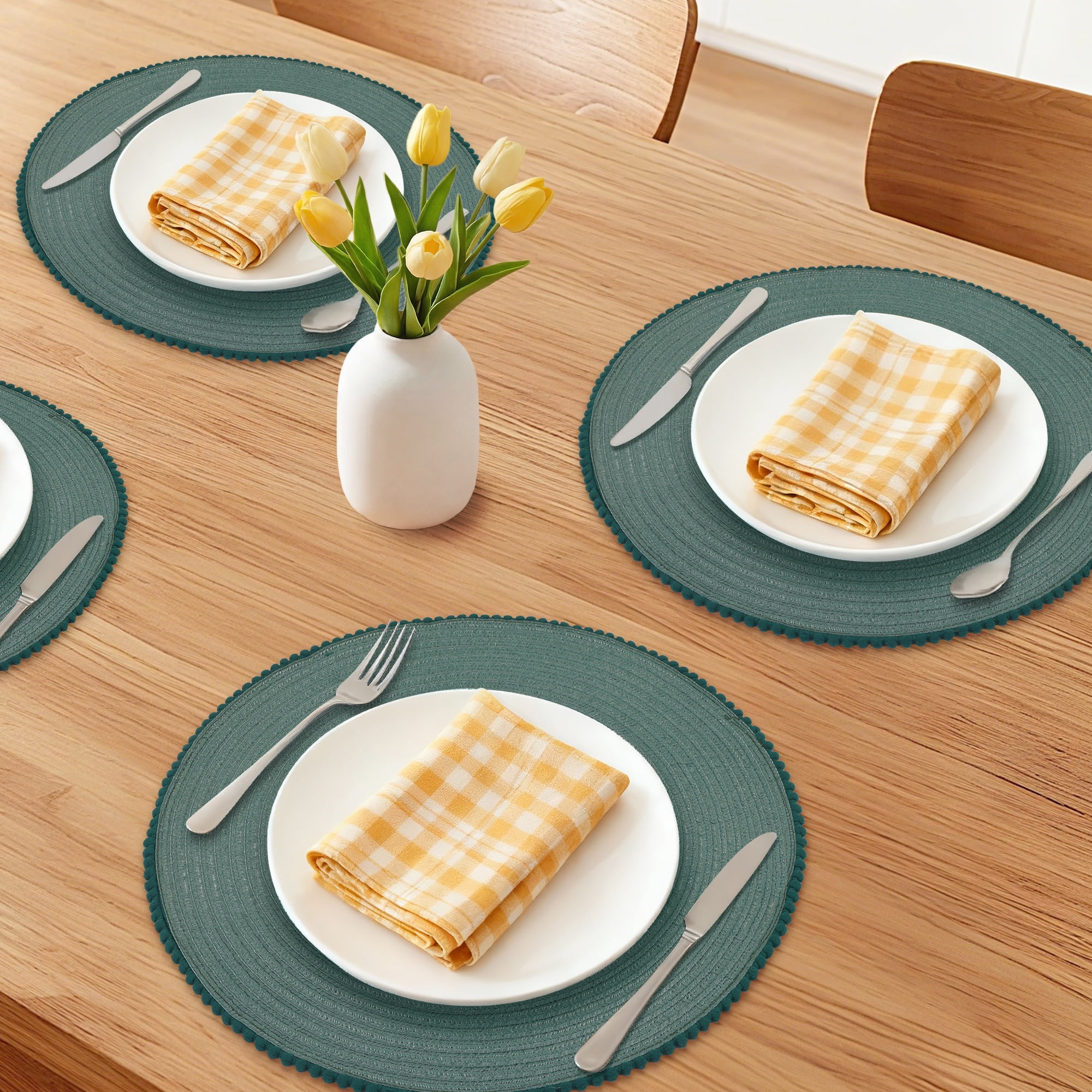 Unique Bargains Rustic Round Placemats 6Pcs Woven Placemats Green 15x15inch