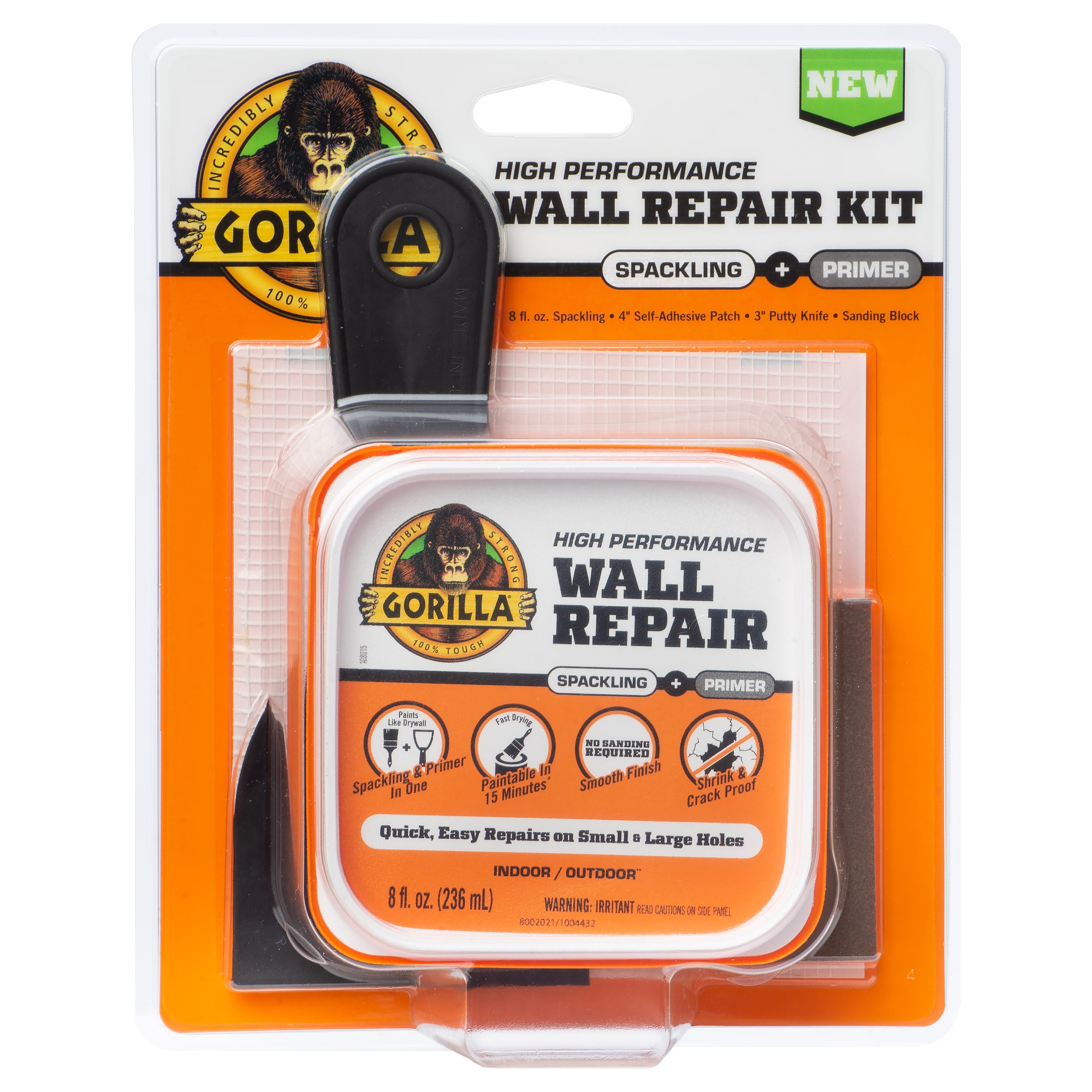 Gorilla Glue Wall Repair Kit. 4oz Spackling & Patch, 3" Putty Knife and 220 Grit Sanding Block