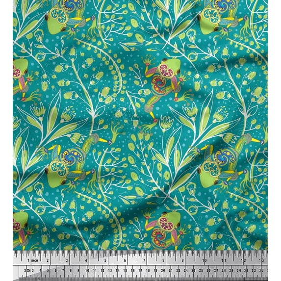 Soimoi Poly Georgette Fabric Dot,Leaves & Lizard Reptile Decor Fabric Printed Yard 42 Inch Wide