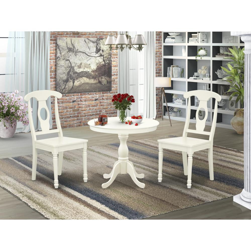 East West Furniture Antique 3-piece Dining Set with Napoleon Back in Linen White