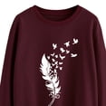 thumbnail image 3 of Sudadera de mujer con cuello redondo y manga larga con estampado de plumas, jersey informal holgado para mujer, Top con patrón blanco rojo vino S, 3 of 6