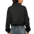 thumbnail image 4 of Sudadera con media cremallera para mujer, sudadera sin capucha de fibra de poliéster transpirable de Color puro, sudaderas informales para oficina, negro M, 4 of 6