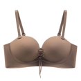 thumbnail image 2 of Gymayou Push Up Padded Bras for Women Wireless Lace-Up Plunge Drawstring Bra Coffee XL, 2 of 9