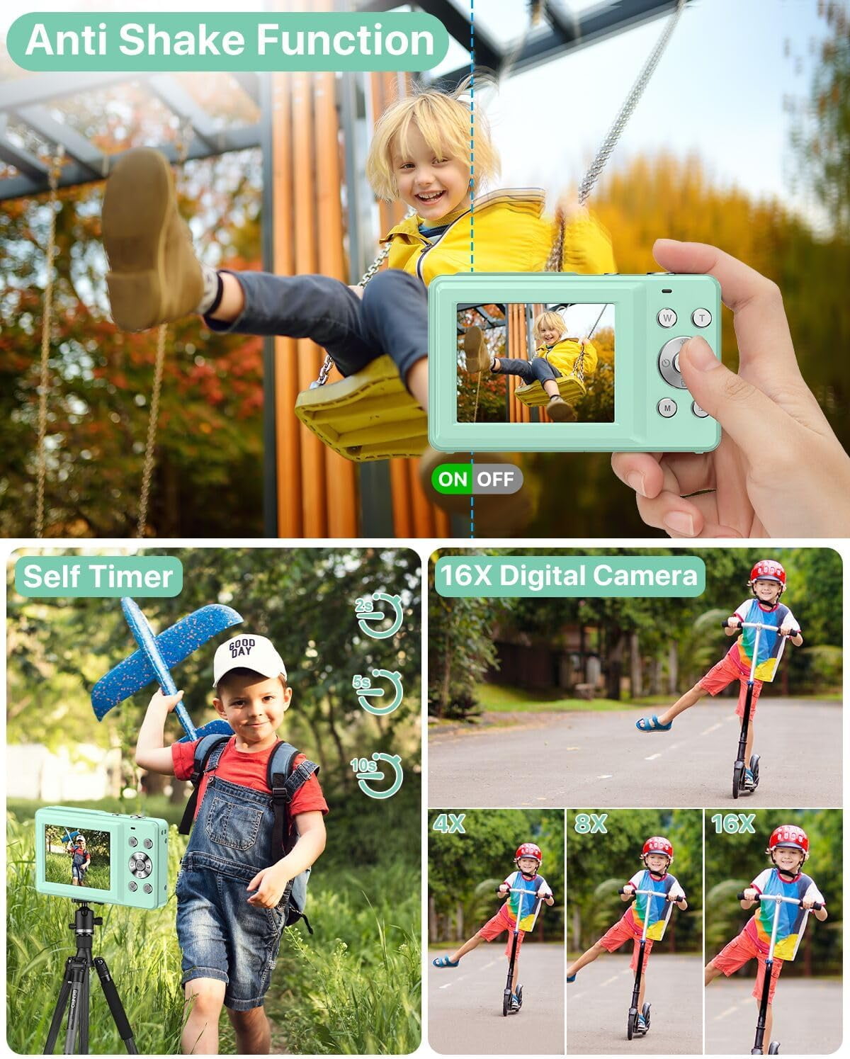 Cámara digital para niños con tarjeta de 32 GB, cámara FHD 1080P 44 MP para  vlogs con pantalla LCD, zoom 16X, compacta, portátil, mini cámara  recargable, regalo para estudiantes, adolescentes, adultos, niñas